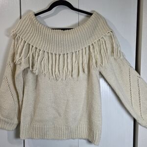Cream Fringe Knit Sweater Women's Size Large Boho Chunky soft girl indieCowgirl